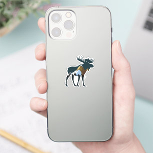 Pegatina Moose del bosque nocturno