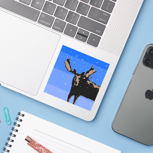 Pegatina Moose in Winter - Original Wildlife Art (Ordenado portátil con iPhone)
