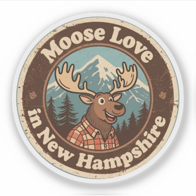 Pegatina Moose Love_ New Hampshire Woodland Artwork (Anverso)
