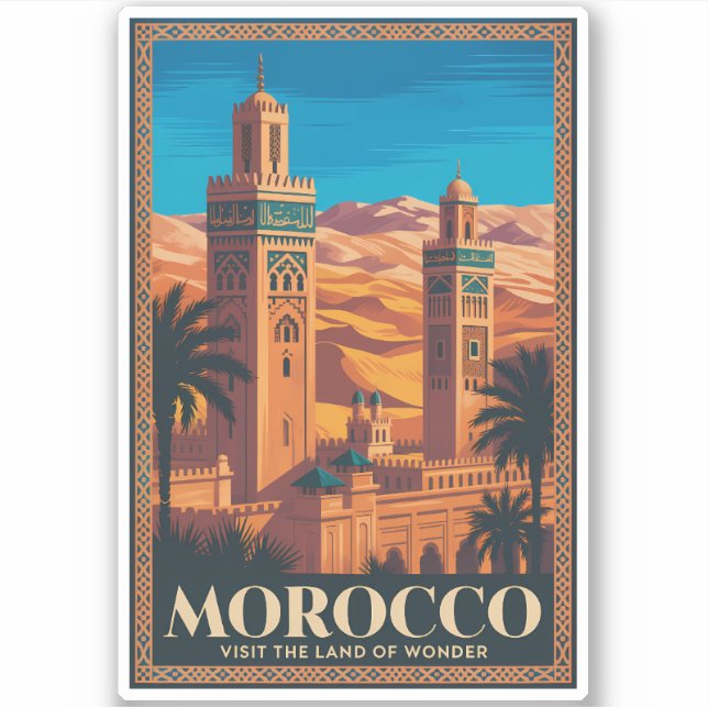 Pegatina  Morocco Desert Illustration Travel Art Vintage (Anverso)