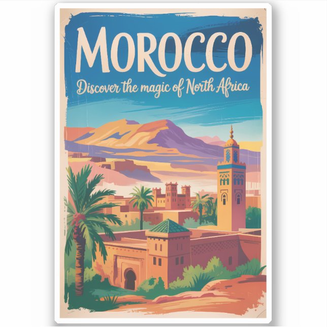 Pegatina Morocco Illustration Travel Art Vintage (Anverso)