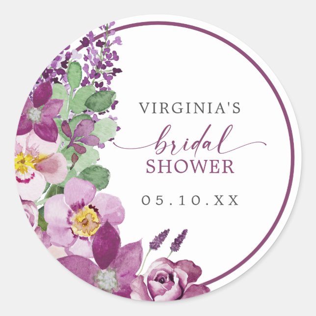 Pegatina Morple Floral Bridal Shower (Anverso)