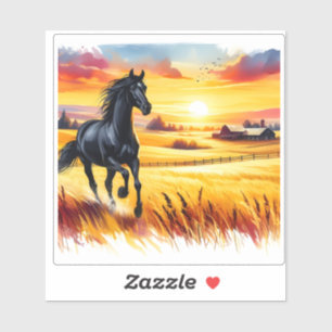 Pegatina Mosaico de acuarela de la galopante del atardecer