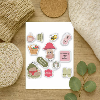 Pegatina Mossy y Fern Cute Mushrooms y cómodos citaciones