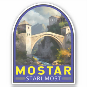 Pegatina Mostar Stari Most Travel Oil Paintage Art Vintage