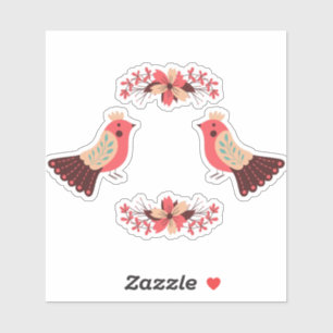 Pegatina Motif folclórico escandinavo con aves y flores