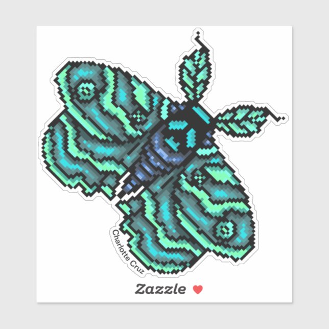 Pegatina Moto azul de píxeles con diseño de calavera (Hoja)