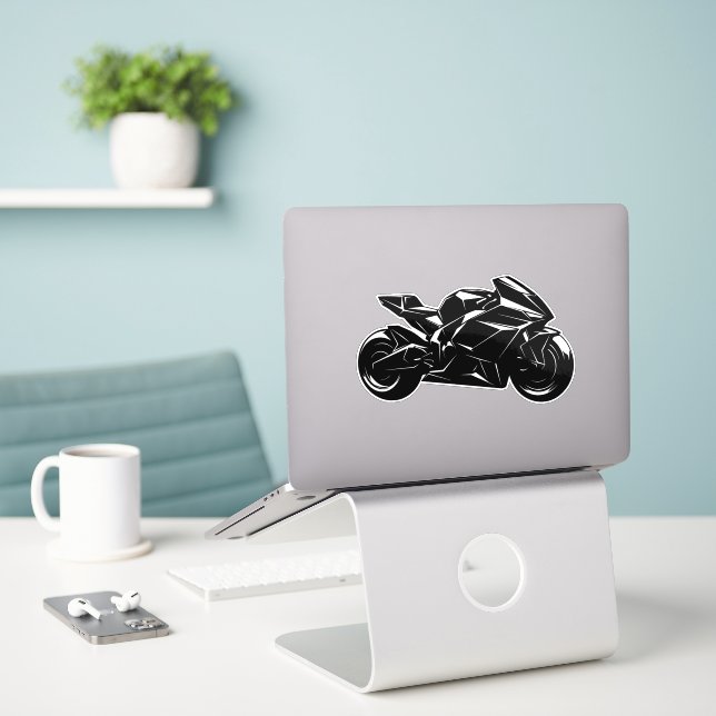 Pegatina Motocicleta Futurista Vector Negro Blanco (Ordenado portátil  en el escritorio)