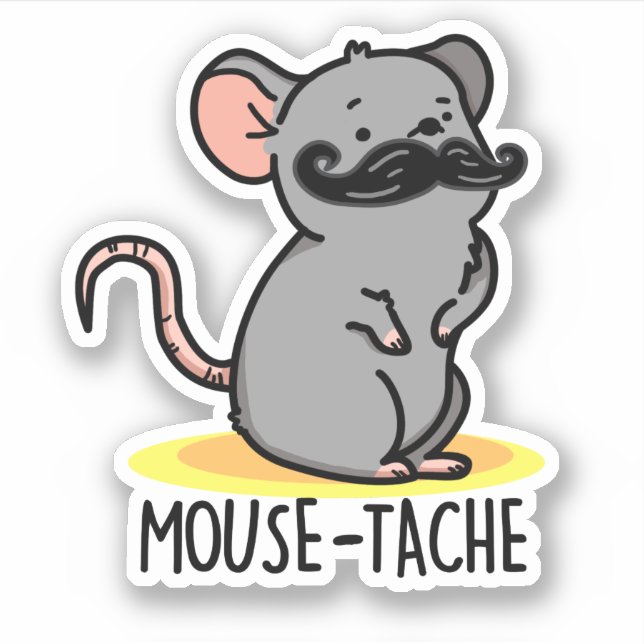 Pegatina Mouse-tache Funny Mouse Pun (Anverso)