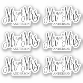 Pegatina Mr y mrs negros y blancos. Guión boda moderno