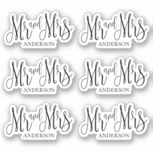 Pegatina Mr y mrs negros y blancos. Guión boda moderno