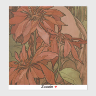 Pegatina Mucho Patrón Floral de Poinsettia Roja Art Nouveau