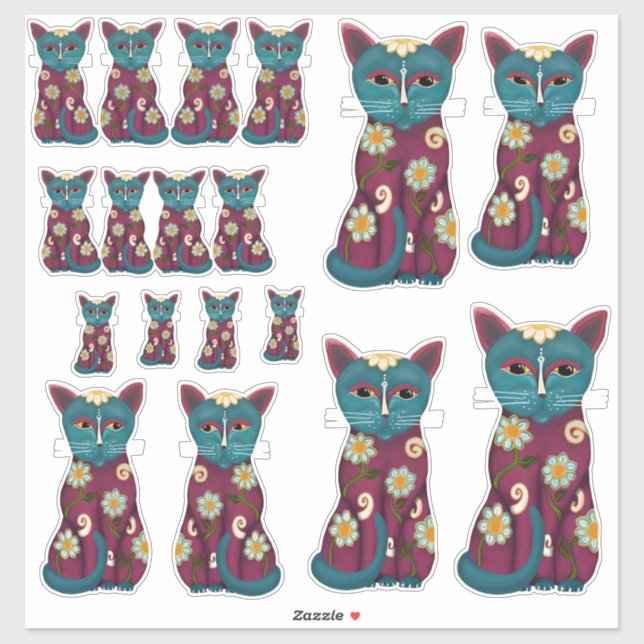 Pegatina Muchos, muchos gatos de margarita (Hoja)