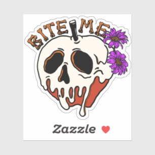 Pegatina Muérdeme - Calavera de Halloween Manzana Envenenad
