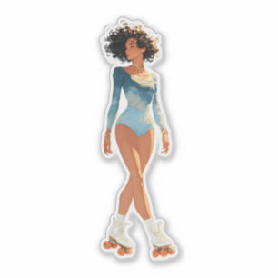 Pegatina Mujer adorable en patines sobre ruedas con body az