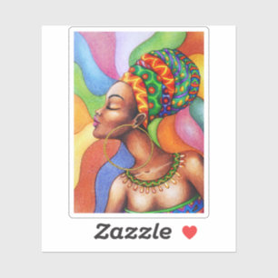 Pegatina Mujer africana con tejidos tradicionales de cera