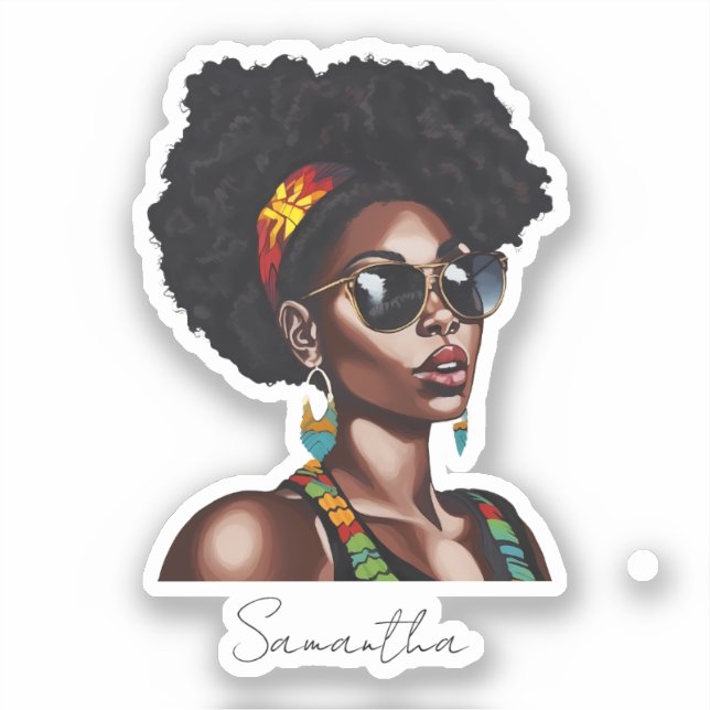 Pegatina Mujer afroamericana con gafas de sol de Moda (Anverso)