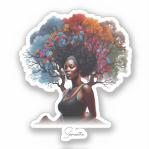Pegatina Mujer afroamericana con pelo adornado con árbol