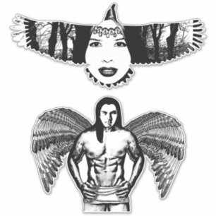 Pegatina Mujer Águila Hombre Ángel Arte Indio Americano