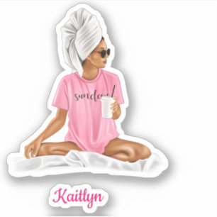 Pegatina Mujer Camisas Rojas Café Nombre personalizado Moda