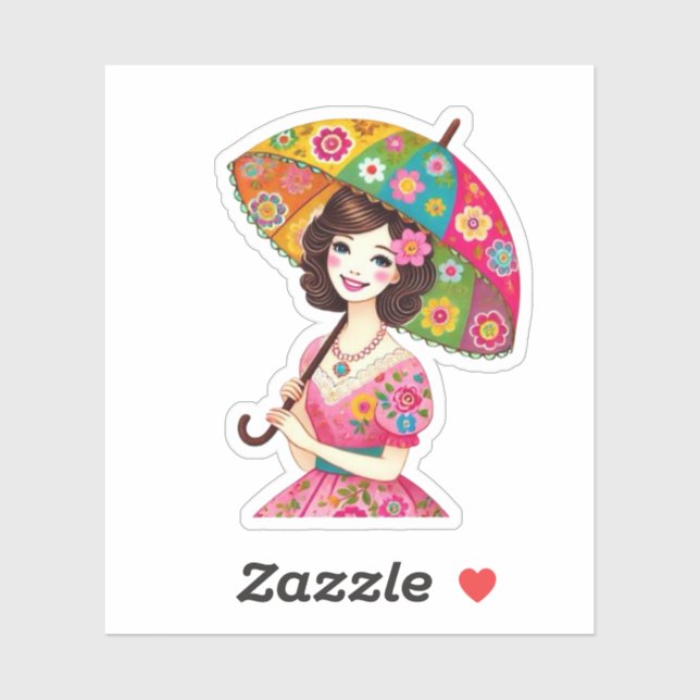 Pegatina Mujer Con Parasol (Hoja)
