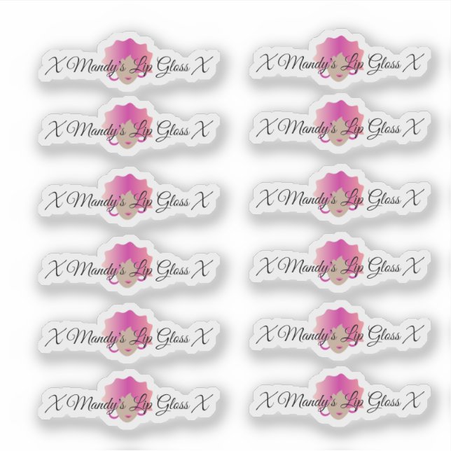 Pegatina Mujer de Labios Rosados Envase de Brillo Labial Pe (Anverso)