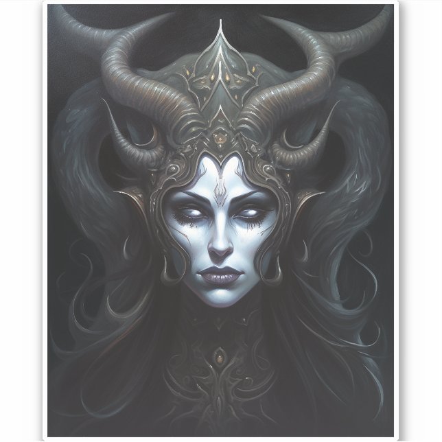 Pegatina Mujer Demonio Reina arte de fantasía oscuro (Anverso)