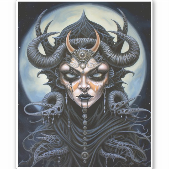 Pegatina Mujer Demonio Reina arte de fantasía oscuro (Anverso)