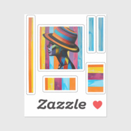 Pegatina Mujer en Gorra colorida 4 silueta impactante