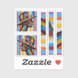 Pegatina Mujer en la colorida silueta Gorra golpeando