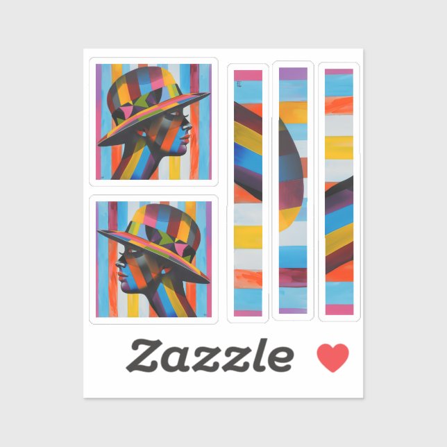 Pegatina Mujer en la colorida silueta Gorra golpeando (Hoja)