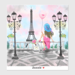 Pegatina Mujer en París Sticker Torre Eiffel