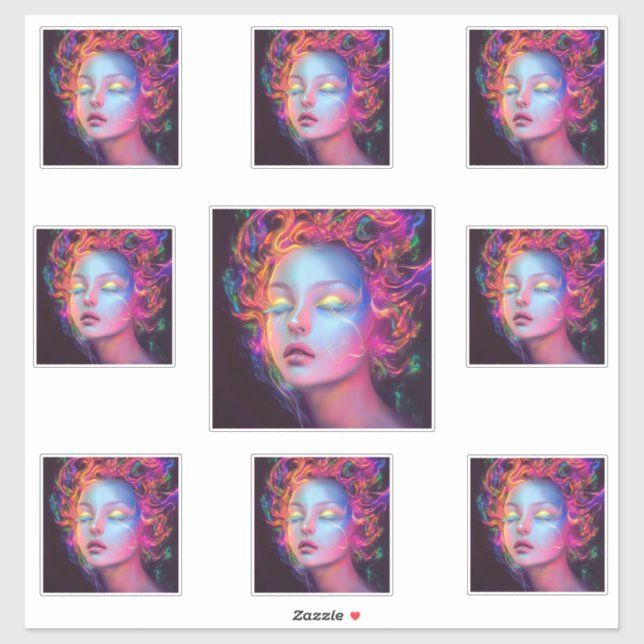 Pegatina Mujer extranjera con pelo cósmico (Hoja)