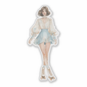 Pegatina Mujer joven con patines en línea en suave pastel