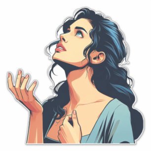 Pegatina Mujer mirando hacia arriba hablando con el arte de
