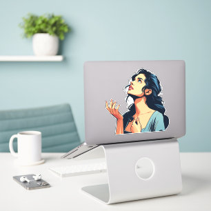 Pegatina Mujer mirando hacia arriba hablando con el arte de