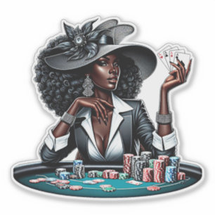 Pegatina Mujer negra apostando tarjetas de casino de póquer