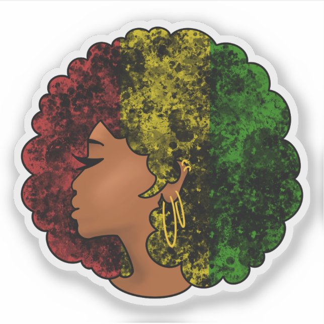 Pegatina Mujer negra rasta afro rojo amarillo verde  (Anverso)