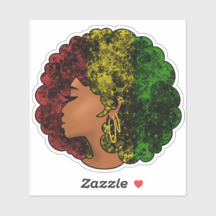 Pegatina Mujer negra rasta afro rojo amarillo verde 