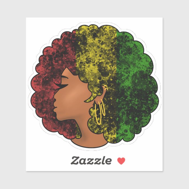 Pegatina Mujer negra rasta afro rojo amarillo verde  (Hoja)