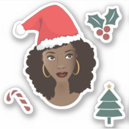 Pegatina Mujer negra, Sombrero de Papá Noel, Árbol de Navid