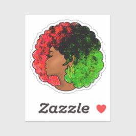 Pegatina Mujer niña negra panafricana orgullo afro verde ro