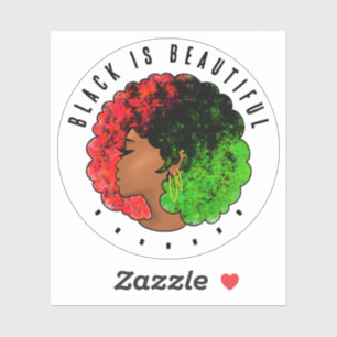 Pegatina Mujer niña negra panafricana orgullo afro verde ro