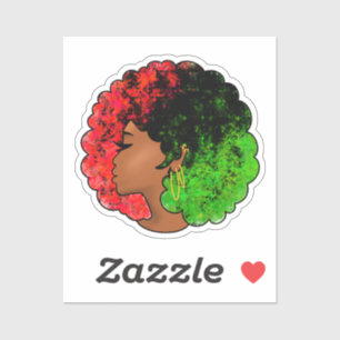 Pegatina Mujer niña negra panafricana orgullo afro verde ro