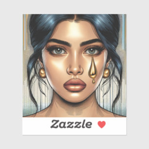 Pegatina Mujer Triste Hermosa con Lágrima de Oro