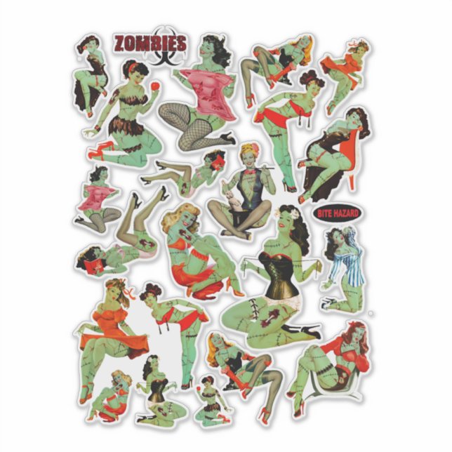 Pegatina Mujeres retro zombi (Anverso)