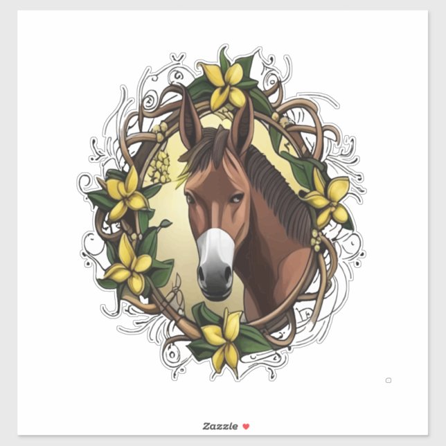 Pegatina Mule Rodeada Por Una Guirnalda De Jessamina Amaril (Hoja)