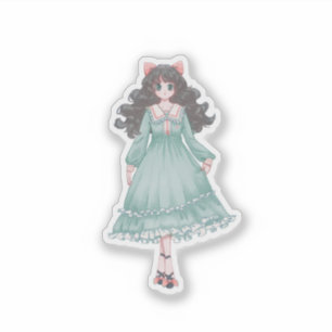Pegatina Muñeca de niña anime pastel adorable estética vini