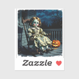 Pegatina Muñeca embrujada y calabaza de Halloween