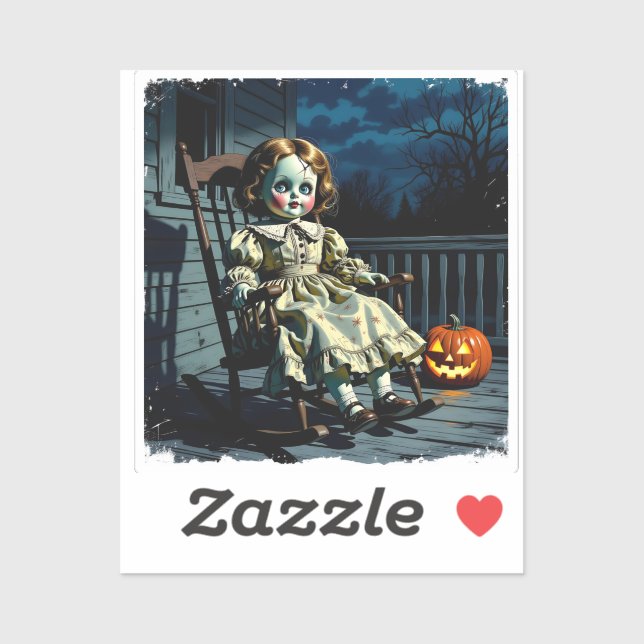Pegatina Muñeca embrujada y calabaza de Halloween (Hoja)